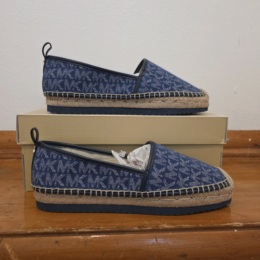 Michael Kors Lenny Logo Jacquard Slip-On Espadrille In Denim/Navy Size 6.5M - Picture 5 of 11